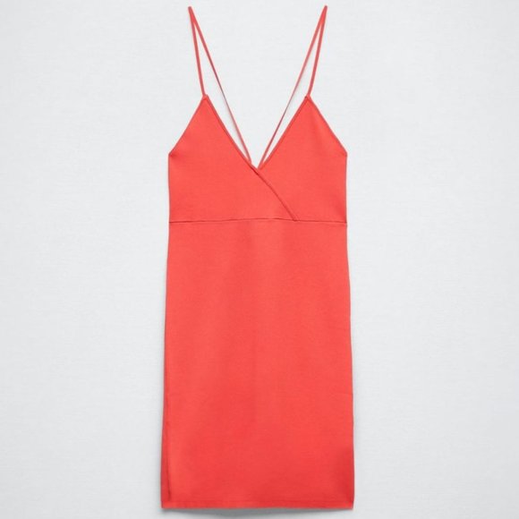 ZARA WATERMELON RED BANDAGE KNIT CUT OUT LACE UP CROSS BACK DRESS $49.90 - Picture 7 of 9
